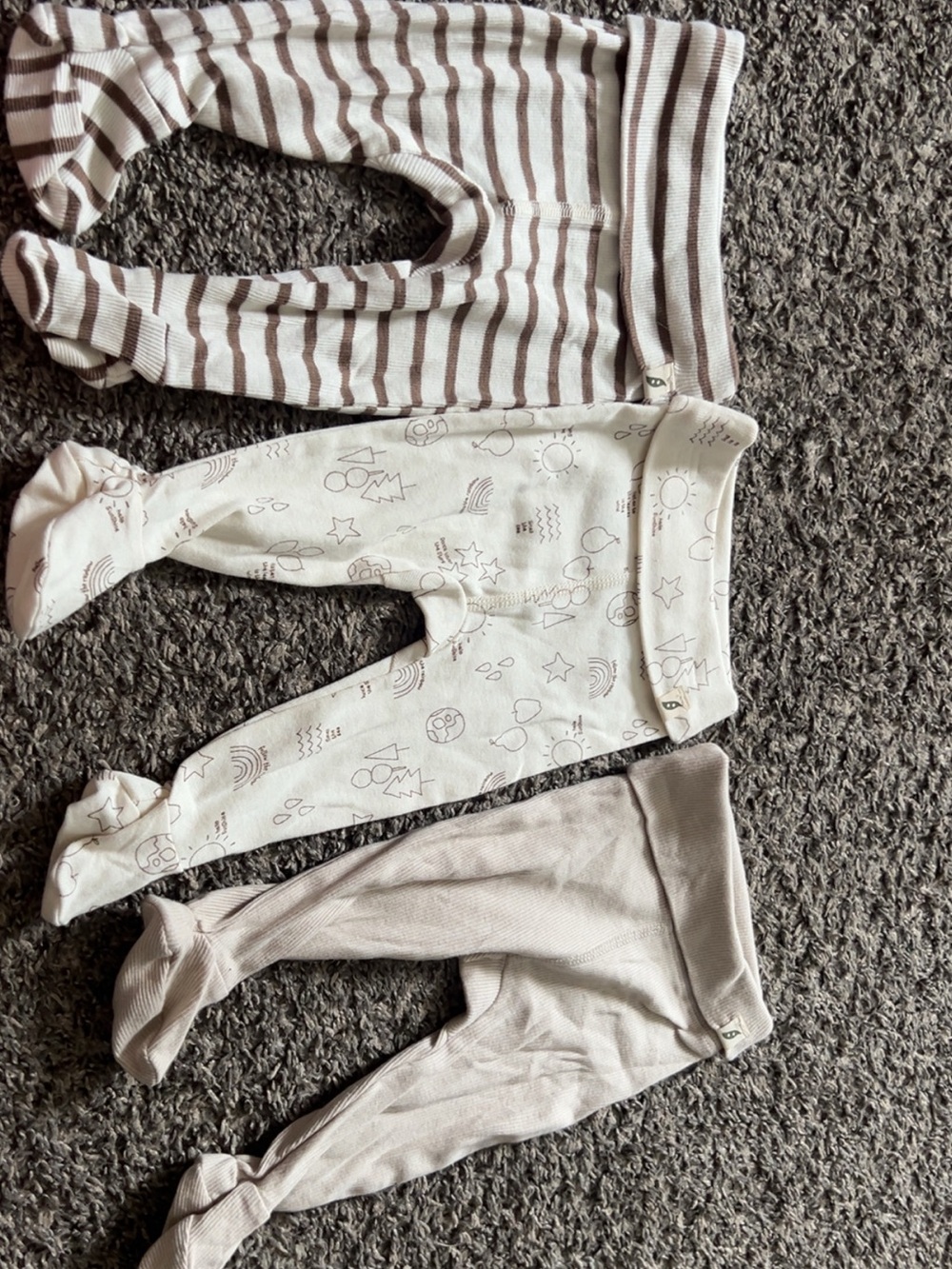 3-Pack Neutral Baby Footed One-Pieces in Cream, Brown Stripe & Light Taupe